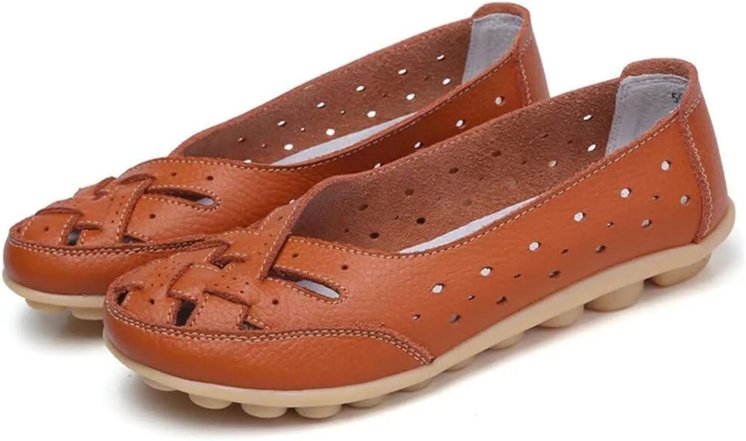 Womens Orthopedic Loafers in Breathable Leather,Casual Leather Slip on Summer Shoes for Women,Comfortable Hollow Soft Flats Sandals Leather,Summer Leather Cutout Loafers