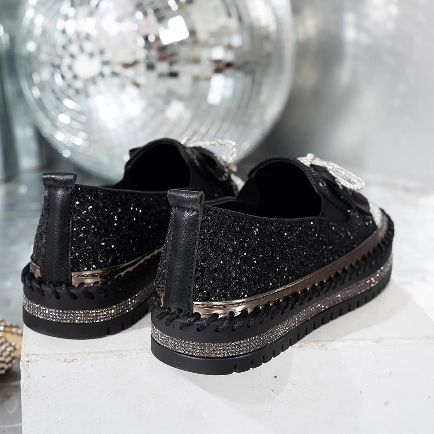 Women's Platform Shoes Slip On Rhinestone Sneakers