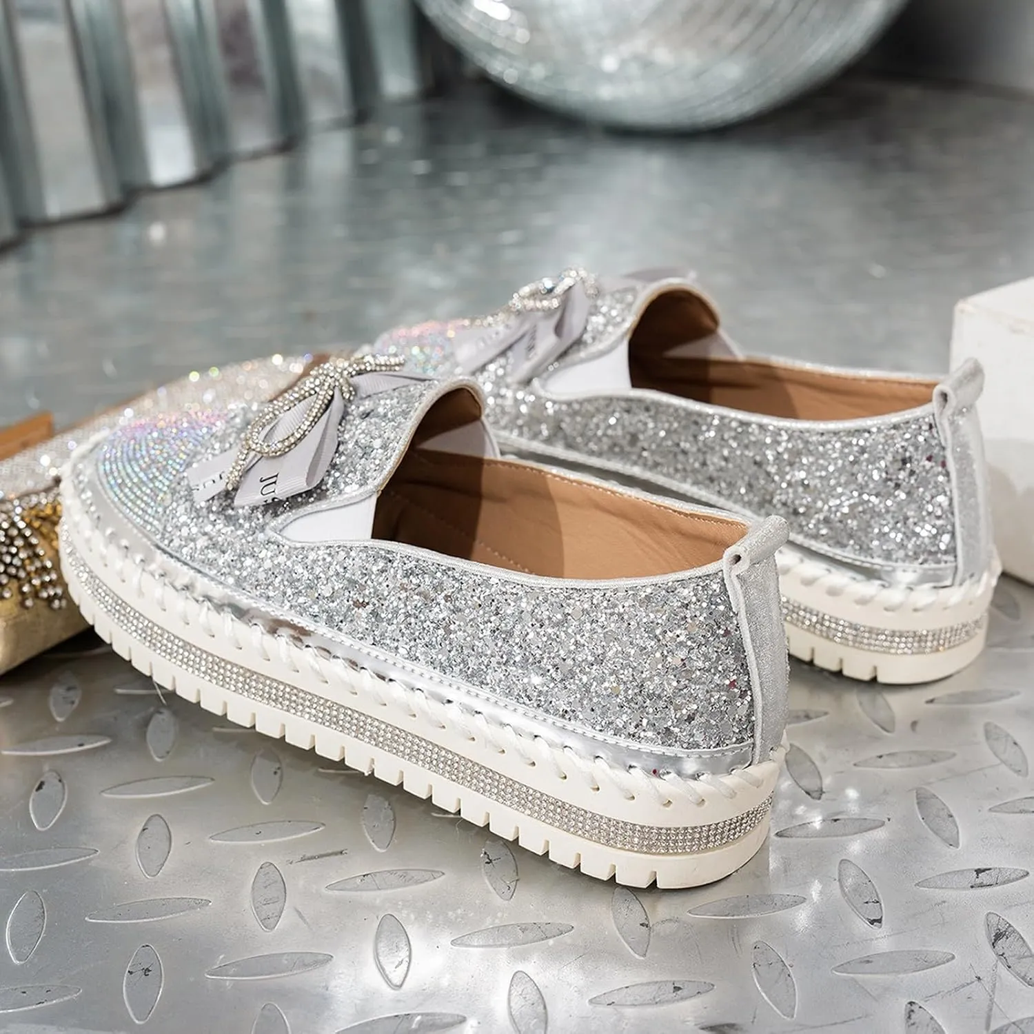 Women's Platform Shoes Slip On Rhinestone Sneakers