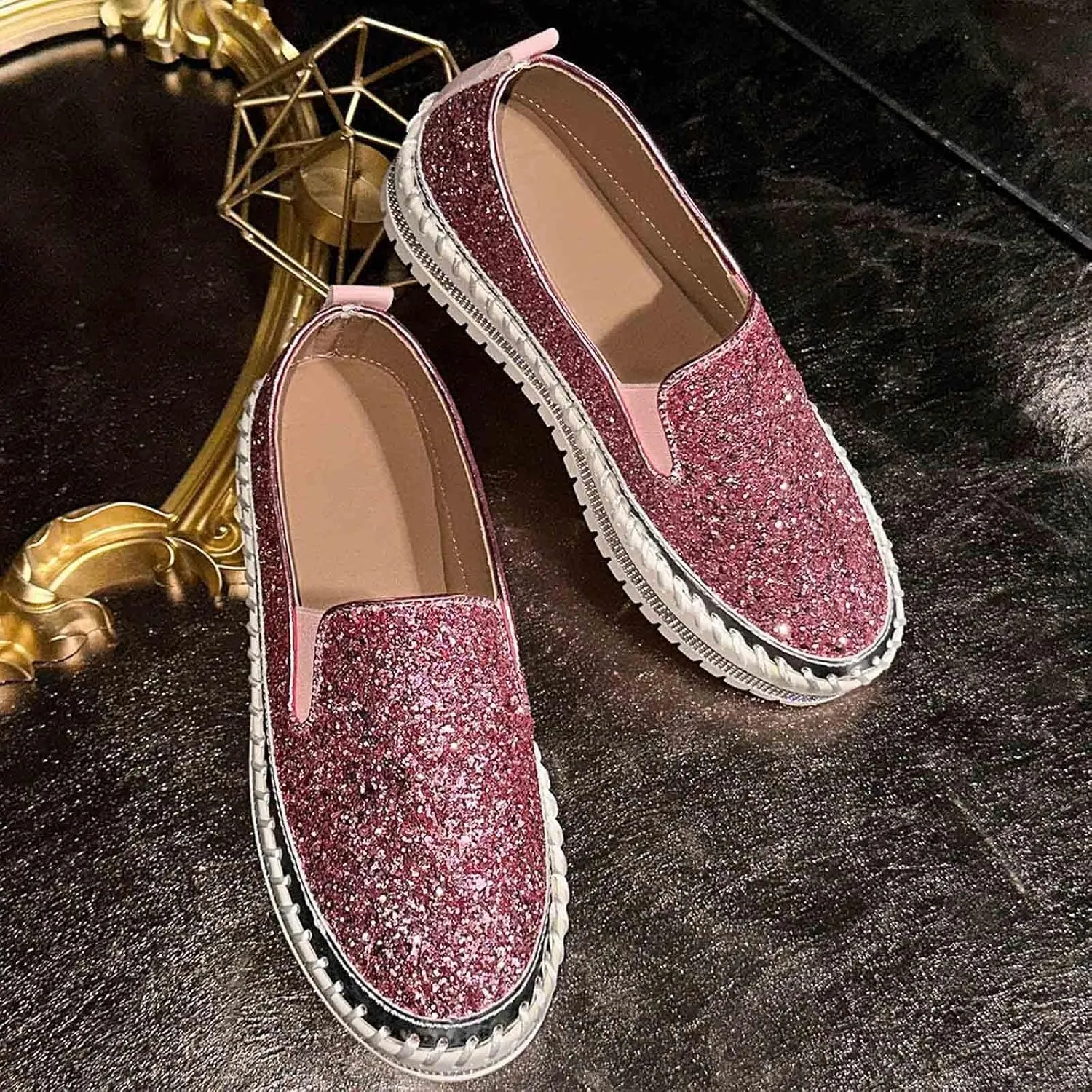 Women's Platform Shoes Slip On Rhinestone Sneakers