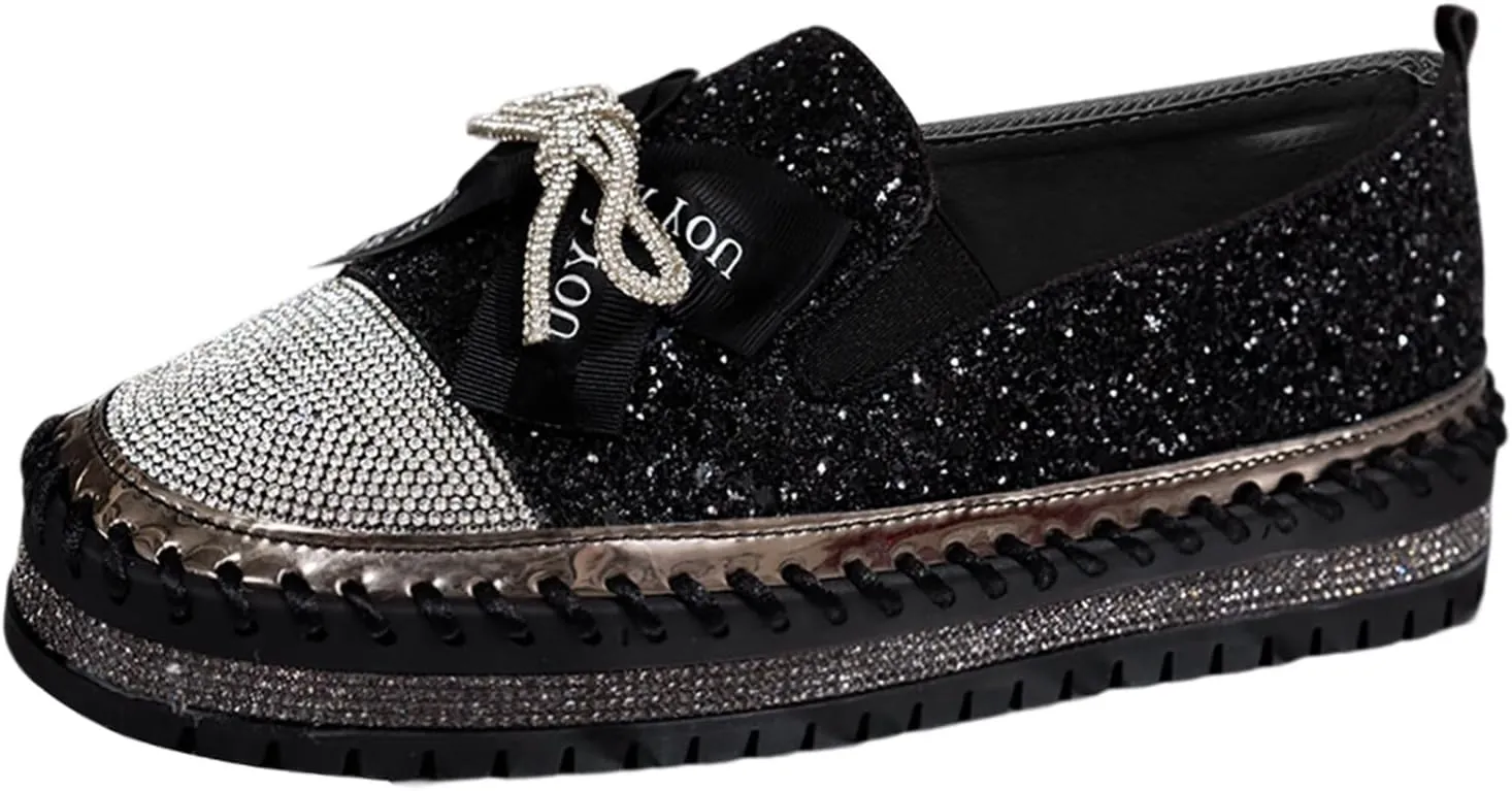 Women's Platform Shoes Slip On Rhinestone Sneakers