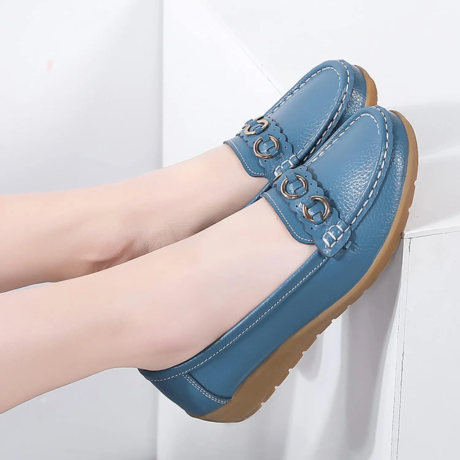 Women’s Shoes Womens Walking Flat Loafer Slip On Leather Loafer Comfortable Flat Shoes Outdoor Driving