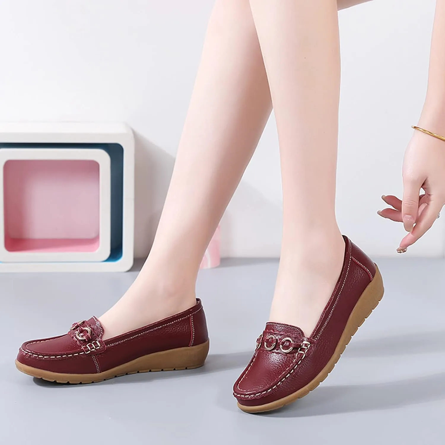Women’s Shoes Womens Walking Flat Loafer Slip On Leather Loafer Comfortable Flat Shoes Outdoor Driving