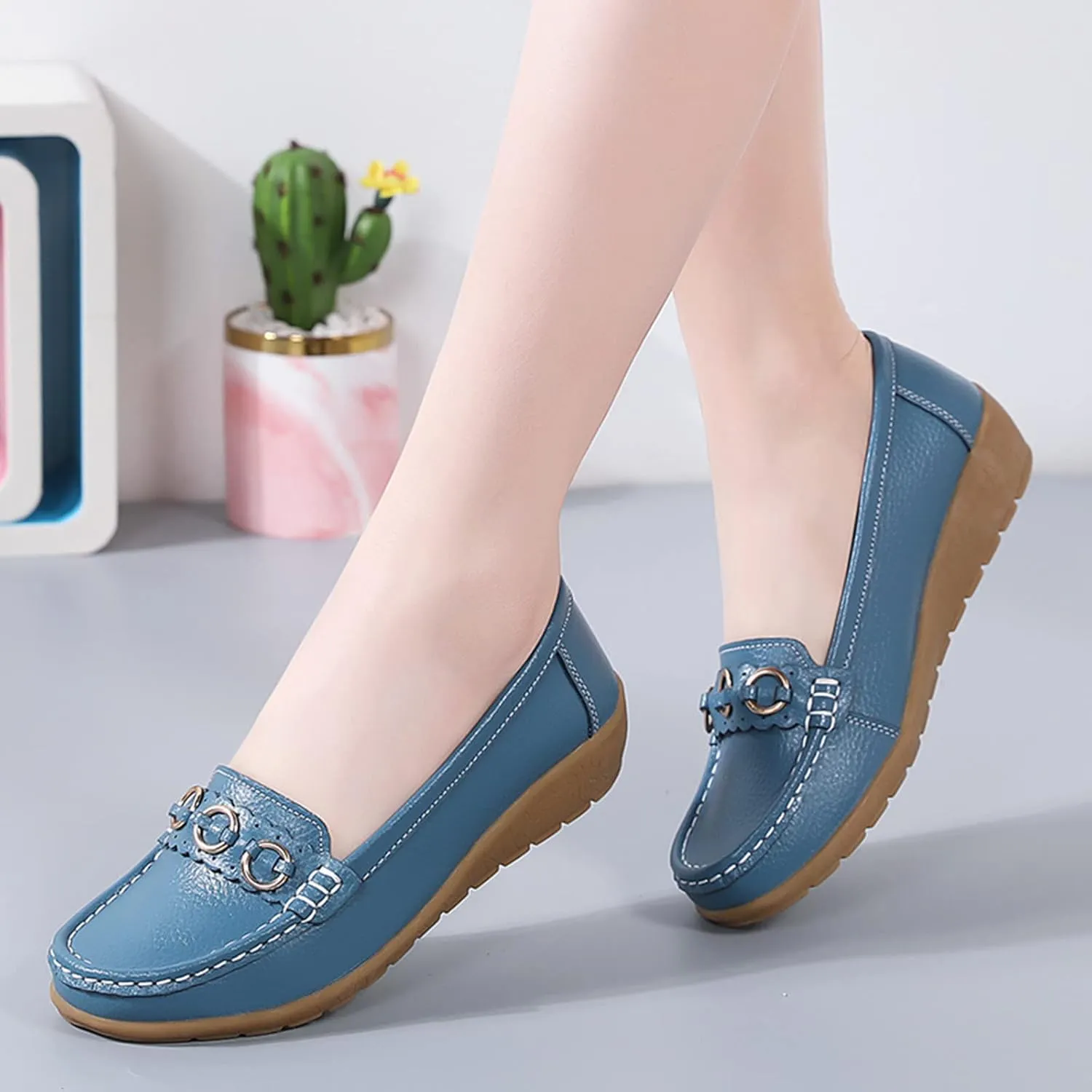 Women’s Shoes Womens Walking Flat Loafer Slip On Leather Loafer Comfortable Flat Shoes Outdoor Driving