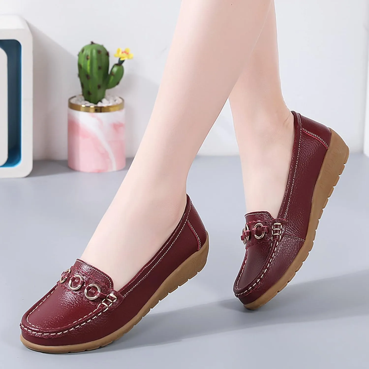 Women’s Shoes Womens Walking Flat Loafer Slip On Leather Loafer Comfortable Flat Shoes Outdoor Driving