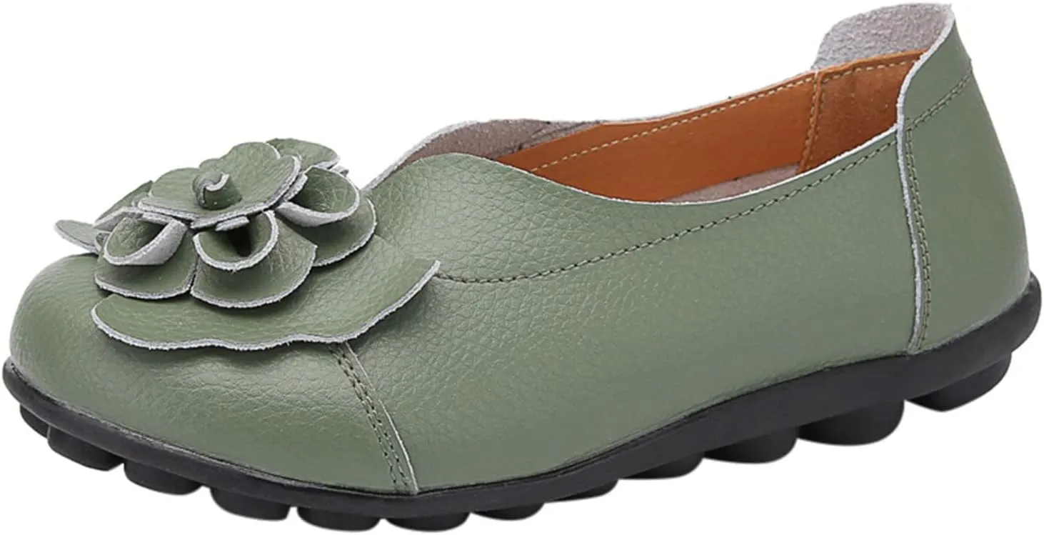 Women's Slip-On Loafers Casual Leather Loafers Comfortable Walking Shoes Casual Work Shoes Dressy Flats Shoe