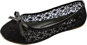 Women’s Slip-on Loafers Women Hollow Embroidery Bowknot Front Work Loafers Casual Shoes