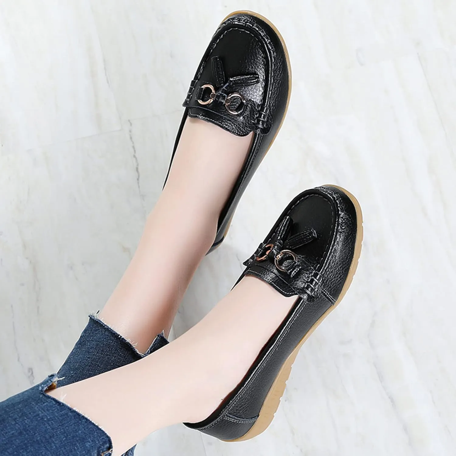 Women’s Slip-on Loafers Womens Walking Flat Loafer Slip On Leather Loafer Comfortable Flat Shoes Outdoor Driving Shoes