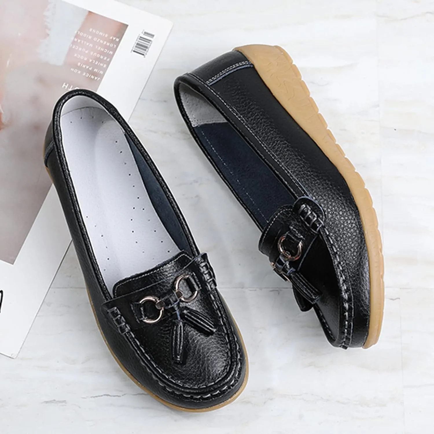 Women’s Slip-on Loafers Womens Walking Flat Loafer Slip On Leather Loafer Comfortable Flat Shoes Outdoor Driving Shoes