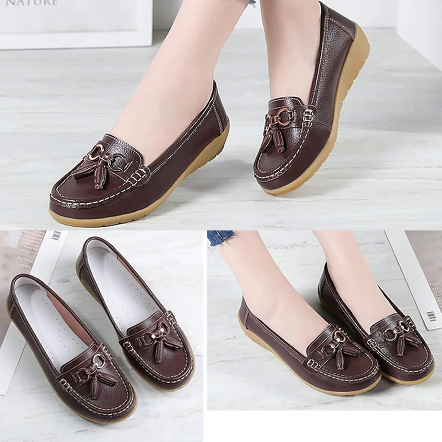 Women’s Slip-on Loafers Womens Walking Flat Loafer Slip On Leather Loafer Comfortable Flat Shoes Outdoor Driving Shoes