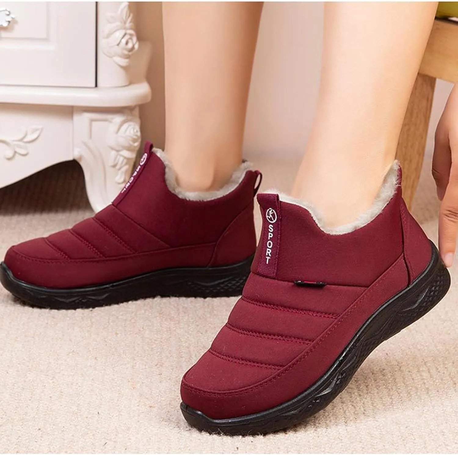 Womens Snow Boots Waterproof Ankle Fur Lined Booties Slip On Warm Insulated Boot Comfortable Short Boots Lightweight
