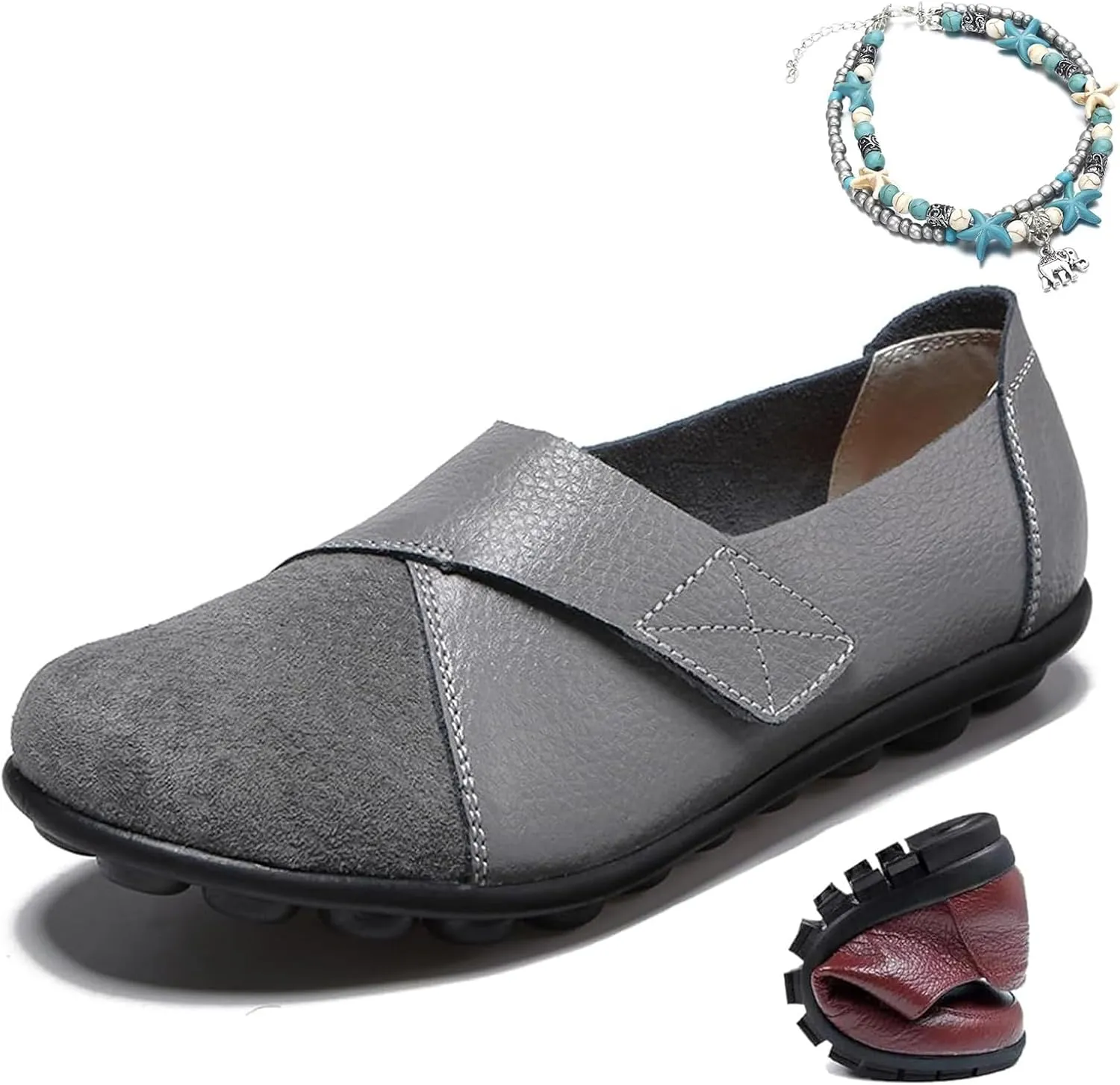 womens suede leather loafers orthopedic loafers breathable leather slip on soft flat wide fit nursing shoes