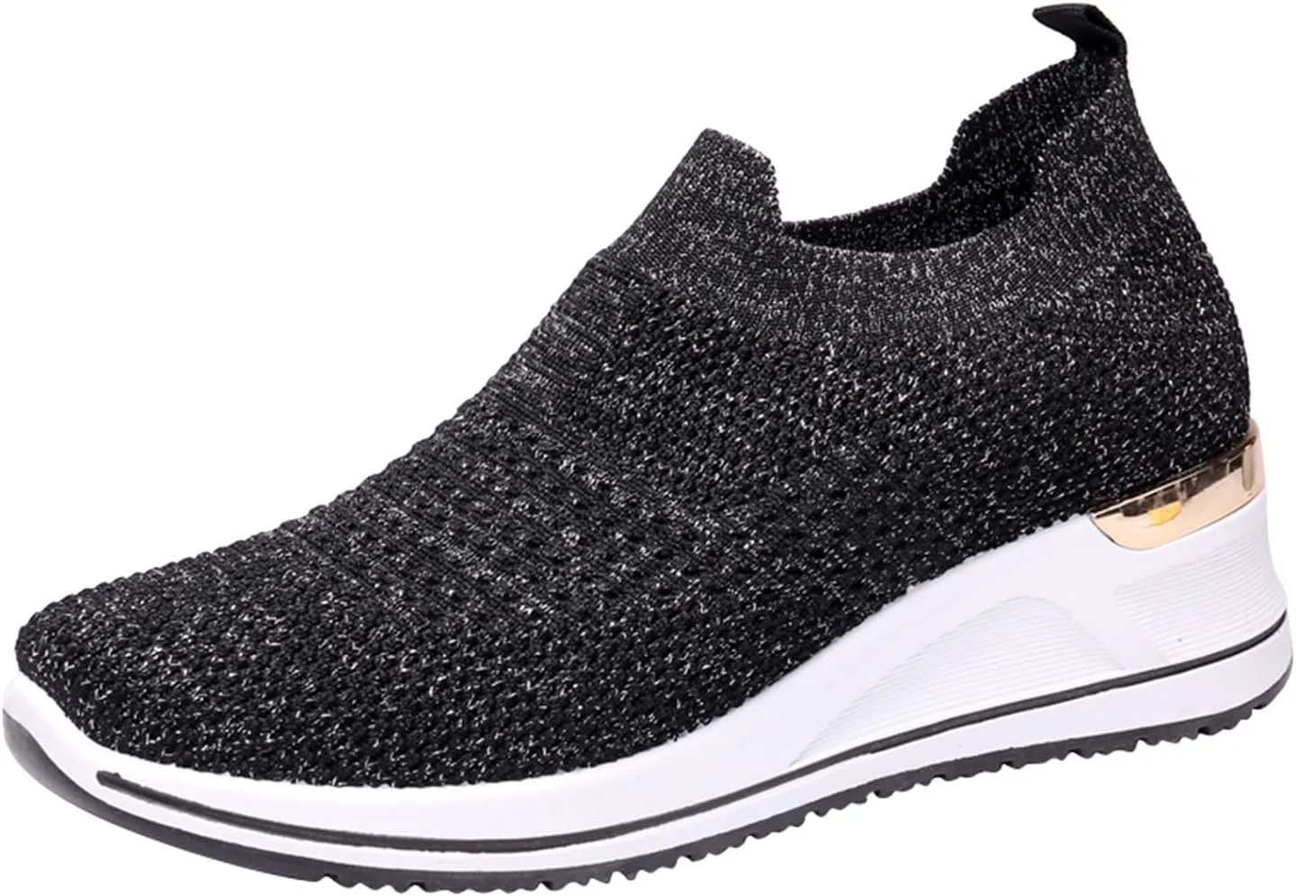 Women’s Walking Shoes Elastic Fly Woven Mesh Shoes Breathable Comfortable Wedge Shoes Arch Support Shoes