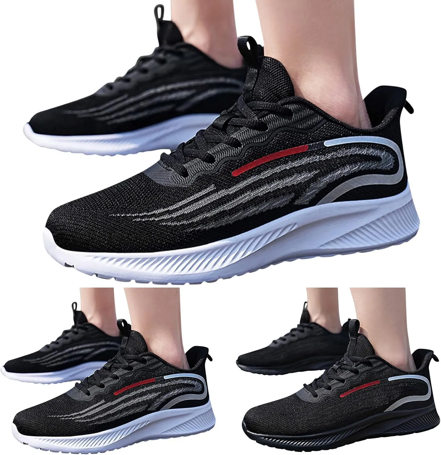 Workout Athletic Sport Shoes for Men Breathable Elastic Fly Woven Mesh Sneaker Breathable Lace Up Shoes for Men