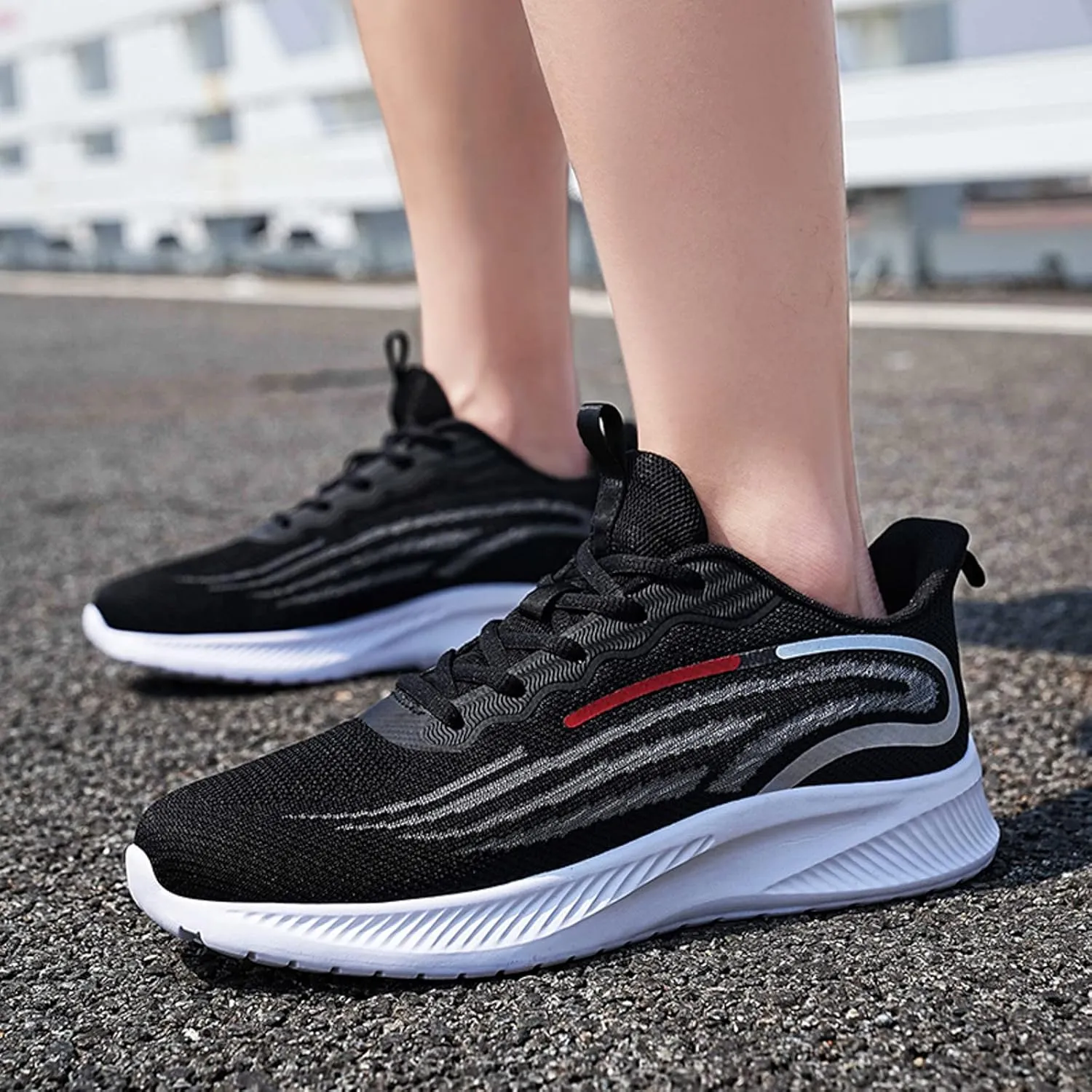 Workout Athletic Sport Shoes for Men Breathable Elastic Fly Woven Mesh Sneaker Breathable Lace Up Shoes for Men