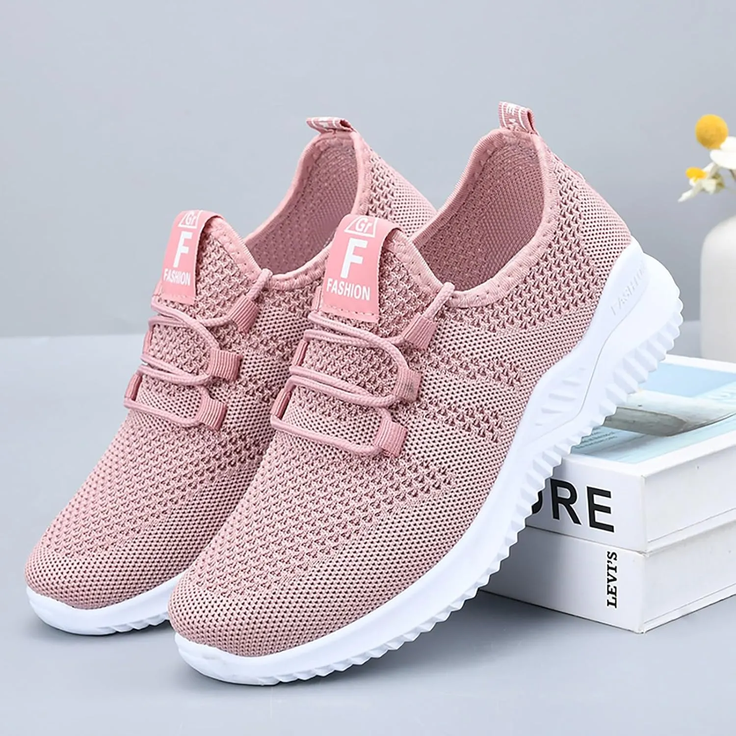 ZSpzx Comfy Sneakers for Women Arch Support Breathable Mesh Knit Air Cushioned Walking Shoes Non Slip Jogging Tennis Sneaker Lightweight Plantar Fasciitis Footwear for Gym Travel Daily Wear
